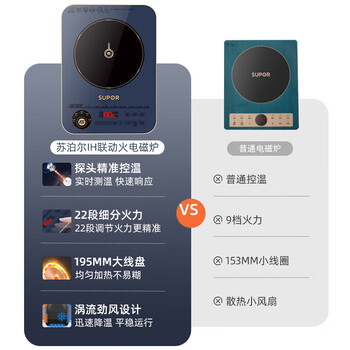 苏泊尔（SUPOR）电磁炉 家用精控恒温2200W大功率195mm大线圈小火持续加热防辐电磁灶火锅炉 配炒锅+汤锅 C22-ID31