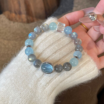 海藍宝石手鐲子 青色バングル　スカイブルー　水晶石天然石　クリスタル　61mm 海藍宝石手鐲子 青色バングル スカイブルー 水晶石天然石