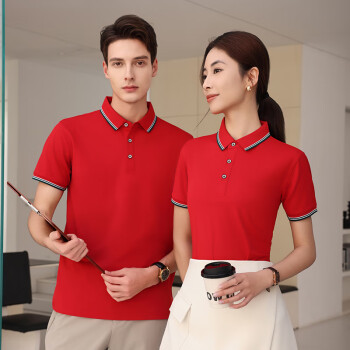 Diqueliang工作服定制t恤短袖POLO企业团队广告文化衫刺绣印字logo订做工装 红色 180/2XL