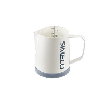 SIMELO咖啡拉花杯304不锈钢陶瓷内胆拉花缸加厚打奶泡量杯400ml 米白
