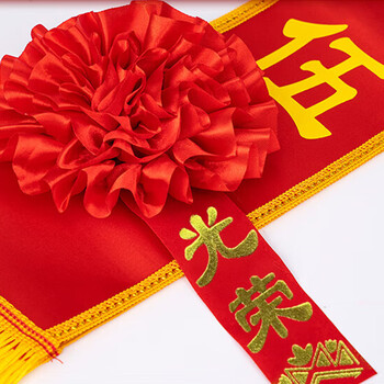 优学库 大红花定制表彰参军入伍退伍光荣家属绸缎胸花 19cm 优秀 1个装  热门商品