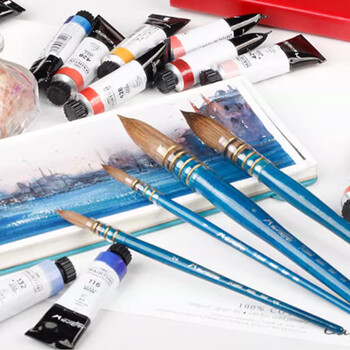 马蒂尼蓝胖子水彩画笔混合动物牛耳貂毛美术专业绘画大师级单支656-01