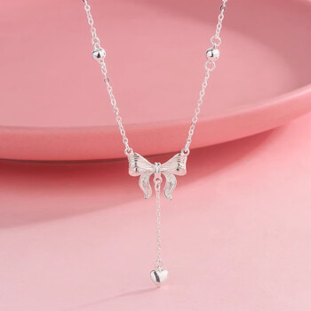 老凤祥官方旗舰店足银999在逃公主蝴蝶结项链女生甜美流苏爱心蝴蝶结