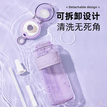 JEKO&JEKO运动水杯女夏季吸管杯大容量Tritan户外健身塑料水壶1000mL晨曦紫