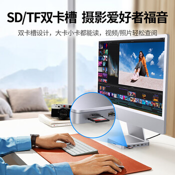 绿联 Type-C扩展坞USB转HDMI/VGA转换器有线网卡适用笔记本电脑平板【千兆网卡+3口USB+读卡器】60378