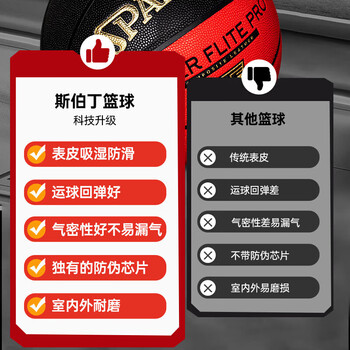 斯伯丁炙热赛事篮球双色吸湿皮料防滑耐磨超级高手标准7号篮球77-200Y