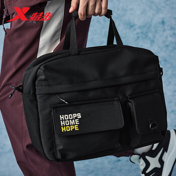 特步情侣男女学生大容量户外运动斜挎包 黑 均码 