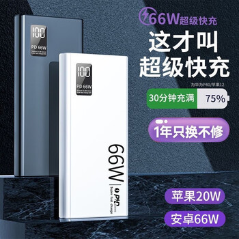 贝意品适用66W超级快充充电宝20000毫安便携小巧双向快充适用于苹果PD20W安卓小米vivo手机移动电源
