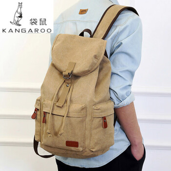 袋鼠kangaroo轻奢品牌复古男士帆布双肩包男生高中大学生书包户外女