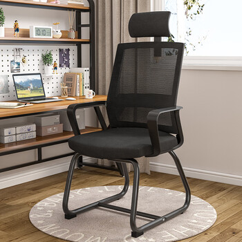 奈高椅子办公电脑椅会议椅 家用学习椅座椅网布弓形椅-黑框黑网含头枕