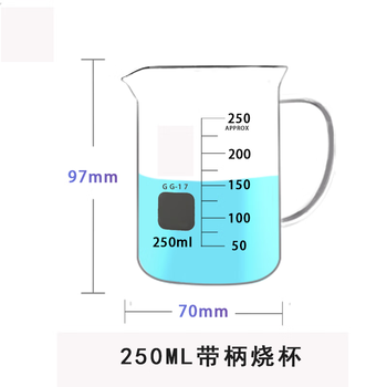六鑫 带柄烧杯250ml 刻度玻璃杯 科学实验器材 实验室教具 开学必备 初中小学生实验量杯