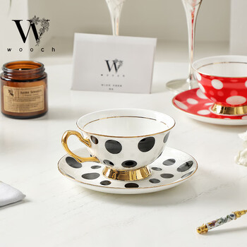 物取（WOOCH）时尚波点咖啡杯礼盒装陶瓷家用杯碟一对新婚乔迁伴手礼送新人