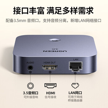 绿联手机无线投屏4K高清视频同屏器HDMI传输接收器适用苹果华为小米手机电脑接电视显示器投影仪25480