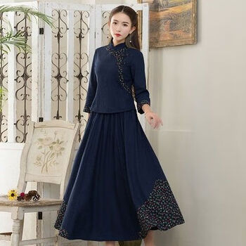 姿棉秀唐装女时尚女装民族风中式休闲套装复古改良旗袍上衣士春秋棉