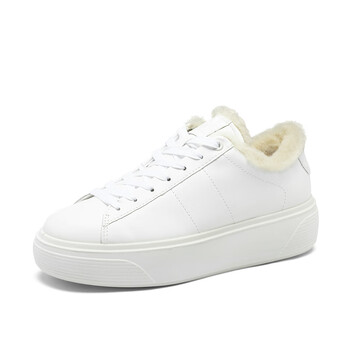 爱步ecco小白鞋女鞋冬季加绒保暖板鞋运动休闲鞋街头舞台白色