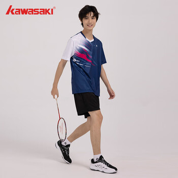 川崎(KAWASAKI)羽毛球服男款专业运动圆领短袖+短裤套装B1815 深蓝色 L 川崎(KAWASAKI)羽毛球服男款专业运动圆领短袖+短裤套装B1815 深蓝色 L