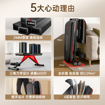 力动（RIDO）多功能哑铃凳卧推凳家用健身器材全折叠健身椅训练飞鸟凳TD32