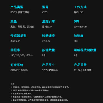 雷柏（Rapoo） V20S 有线鼠标 游戏鼠标 7个可编程按键 人体工程学 电竞鼠标 吃鸡鼠标 笔记本鼠标 黑色