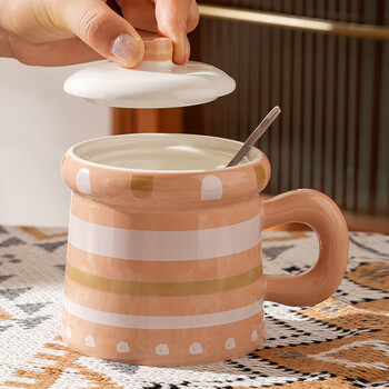 贝瑟斯陶瓷马克杯带盖喝水杯子复古咖啡杯泡茶杯早餐牛奶杯高颜值伴手礼