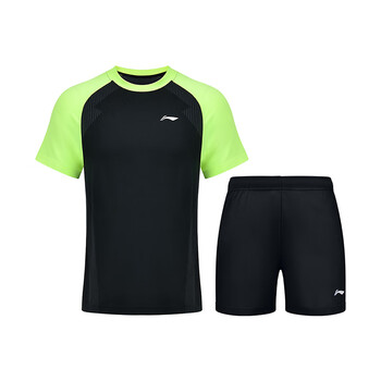 李宁（LI-NING）乒乓球服短袖男女比赛服速干训练套装运动服两件装荧光黄绿/黑色M