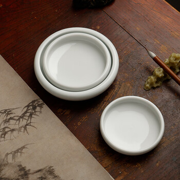 漢墨 白瓷大墨碟 初学者学生简易清洗实用墨海笔架 文房四宝陶瓷颜料颜彩料碟