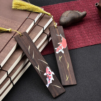 米兹MIEZ 黑檀木质书签双支装礼盒中国风特色礼品教师节礼物送老师同学长辈公司年会礼品 彩绘锦鲤生日礼物