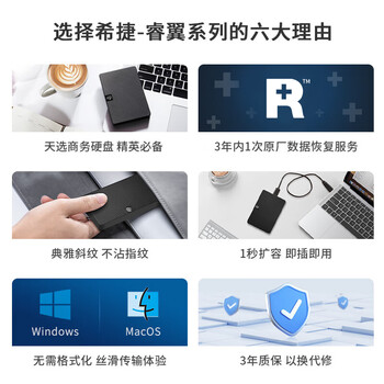 希捷（SEAGATE）移动硬盘 1TB USB3.0高速 希捷睿翼 2.5英寸 机械硬盘 黑 便携外接存储办公学习 数据恢复服务