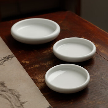 漢墨 白瓷小墨碟 初学者学生简易清洗实用墨海笔架 文房四宝陶瓷颜料颜彩料碟