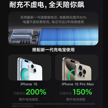 图拉斯磁吸充电宝10000毫安苹果iPhone16/15无线充magsafe适用华为mate70移动电源便携小巧大容量快充 白