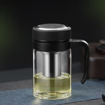 万象（WANXIANG）玻璃杯高硼硅材质U211商务办公泡茶杯500ML时尚便携家用手柄杯