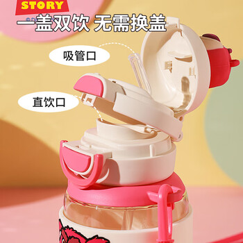 杯具熊（BEDDYBEAR）双饮儿童水杯耐高温塑料杯便携大容量学生吸管杯子680ML草莓熊