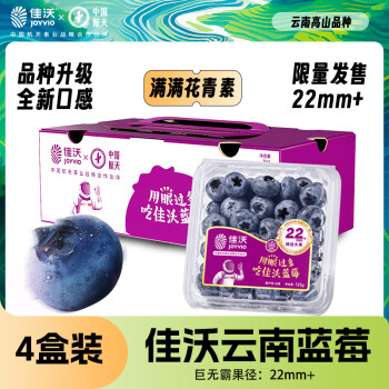 佳沃（joyvio） 云南精选蓝莓巨无霸22mm+ 4盒装 约125g/盒 新鲜水果