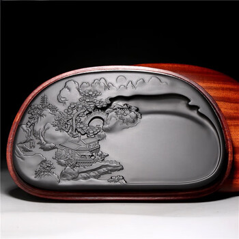 旧家蔵出『明 老坑紫端渓硯 龍鳳呈祥八角端渓硯 蓋硯