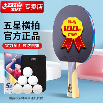 红双喜DHS狂飚五星乒乓球拍横拍反胶弧圈结合快攻H5002含拍包