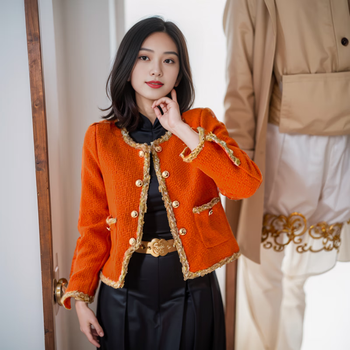 衡曾2024春季新款小众上衣今年流行橘色小香风短外套女装桔色s8595斤