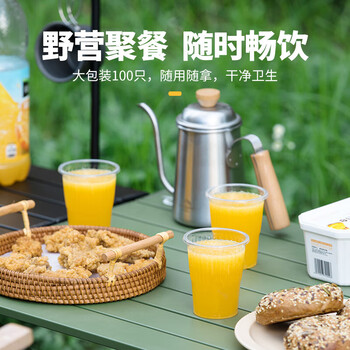 茶花航空杯一次性杯子加厚塑料杯pp透明塑料杯子家用100只170ML