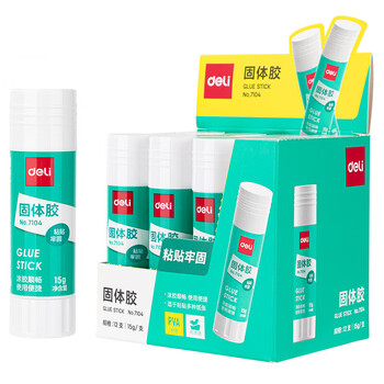 得力(deli)15g高粘PVA固体胶水 速干可水洗胶棒 DIY手工粘胶学生文具 学生文具 12支/盒 办公用品 7104 得力(deli)15g高粘PVA固体胶水 速干可水洗胶棒 DIY手工粘胶学生文具 学生文具 12支/盒 办公用品 7104