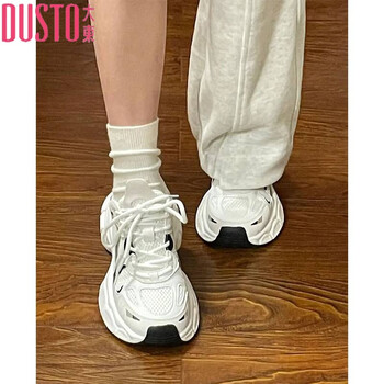 女高老爹鞋2024夏新款百搭网面透气ins潮超火厚底休闲运动鞋白色35