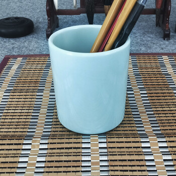芬尚 文房书画用品 仿玉笔筒毛笔筒仿陶瓷塑料笔筒 学生书房办公学习用桌面摆件美观实用防摔12*10cm