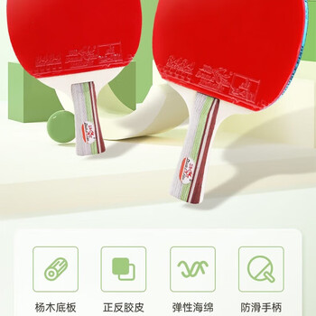 双鱼 乒乓球拍对拍套装初学者训练 （366C/一横一直/不含乒乓球）