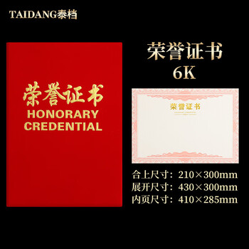 泰档证书荣誉证书绒面烫金A4尺寸加厚空白内芯内页大12开（A4）10张RJ1210