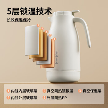 JEKO&JEKO保温壶家用暖水壶热水瓶大容量玻璃内胆学生宿舍保温暖瓶1.6L白色