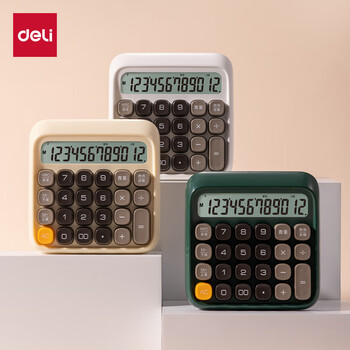 得力（deli）圆点高按键语音计算器 12位数字宽屏显示 高颜值学生/办公用品 绿色TE26
