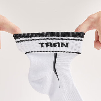 Taan泰昂羽毛球袜运动袜子加厚毛巾底中帮男款T343白红色3双装