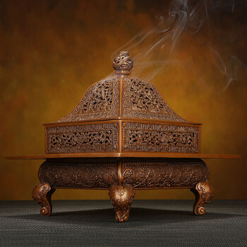 民間収集 銅製 四方檀香炉 香薰炉 香道具 時代物 希少 在銘 慶鬆堂蘇工銅爐名家胡慶鬆純銅獅耳薰爐塔香盤香沉香檀香香爐