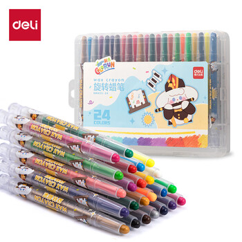 得力（deli）24色有点艺思圆杆旋转蜡笔(24色/盒)可水洗儿童油画棒涂色笔旋转出芯HM855-24美育工具