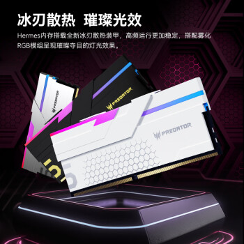 宏碁掠夺者（PREDATOR）32G(16G×2)套装 DDR5 6800频率 台式机内存条 Hermes冰刃系列 RGB灯条(C32) 银色 AI电脑配件