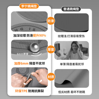 李宁（LI-NING）跳绳减震垫圆形专业家用防滑室内瑜伽专用隔音地垫子6mm