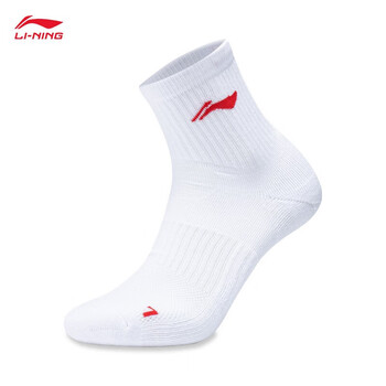 李宁（LI-NING）羽毛球袜中筒运动长袜男款毛巾袜吸湿排汗AWTS003-2三双装白色