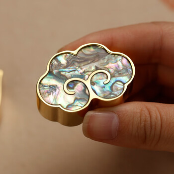 漢墨 祥云螺钿贝彩黄铜镇尺 镇纸创意压纸文镇学生书法文镇2支装 文房四宝高颜值铜器摆件